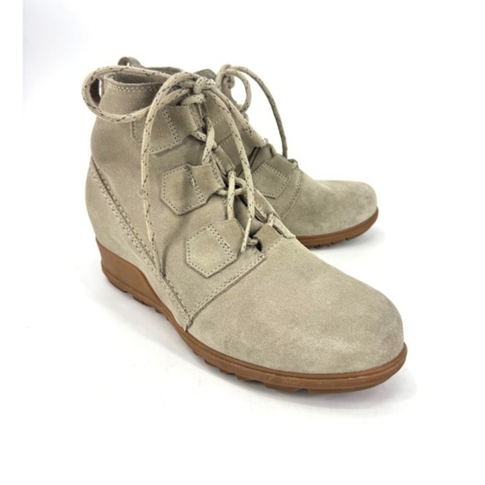 Sorel Evie Lace Waterproof Suede Wedge Ankle Boots Quarry NL3322-271‎ Mens 10
